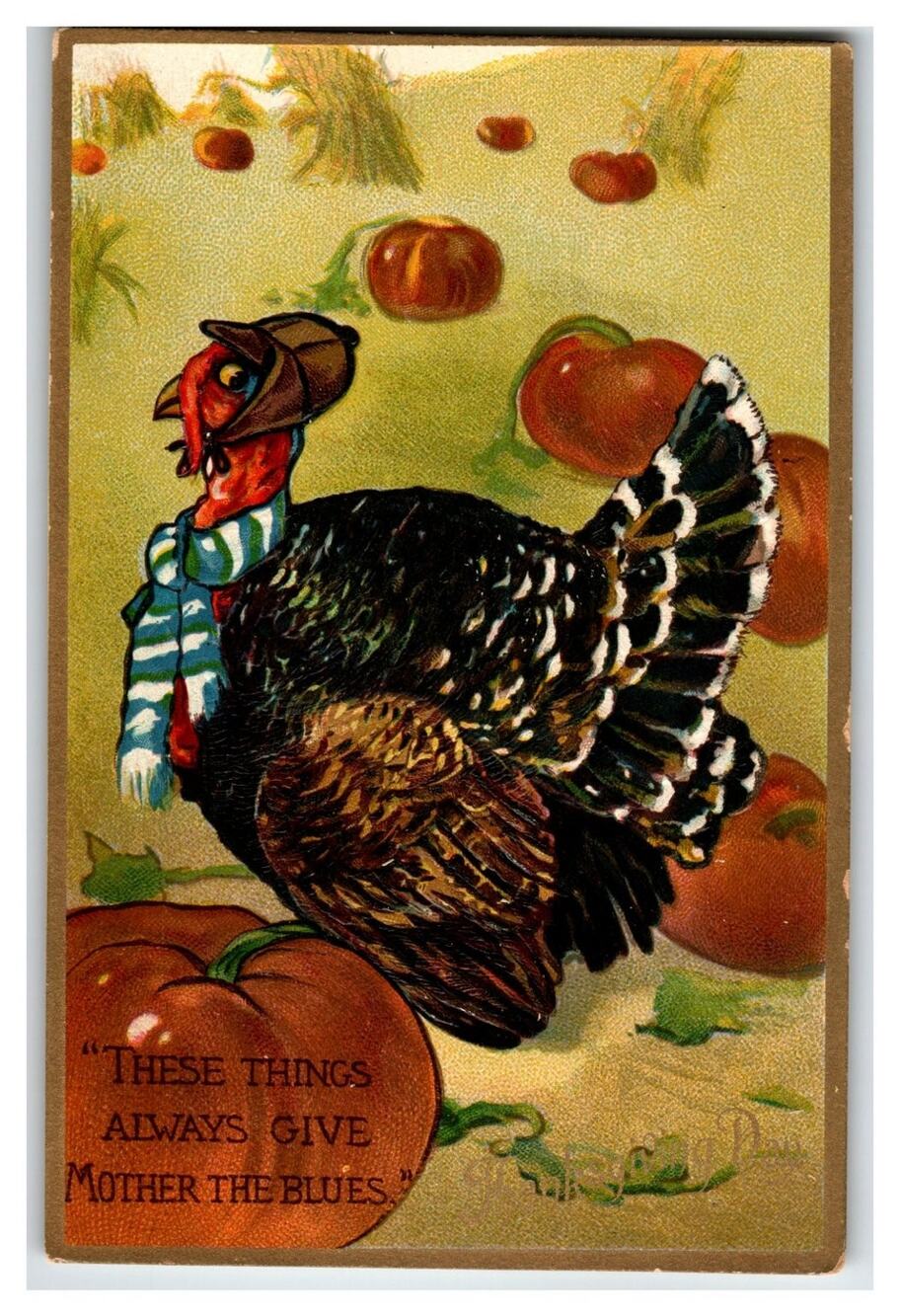 Raphael Tuck Comic Thanksgiving Turkey Postcard No 162 "Mother the Blues"